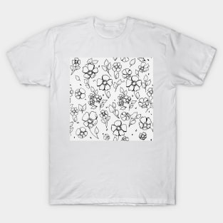 Black and White Buttercup Flowers T-Shirt